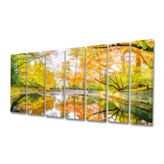 Designart - Bright Fall Forest with River - Landscape Canvas Art Print {4}