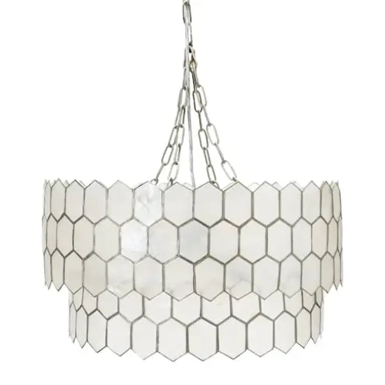 Hello Honey&reg; Capiz 2-Tier Honeycomb Chandelier Matte Silver {8}