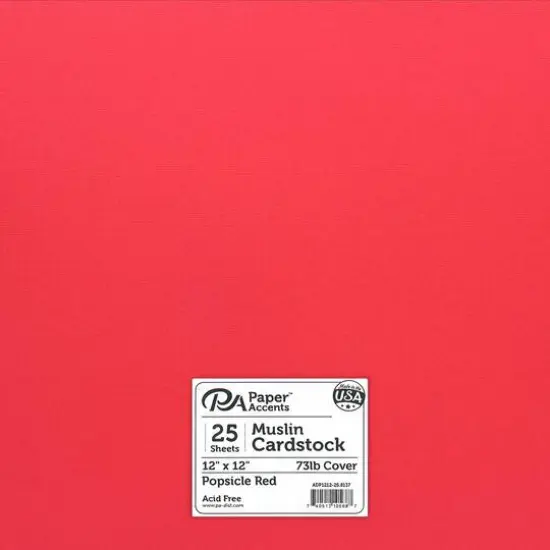 PA Paper™ Accents 12" x 12" Muslin 73lb. Cardstock, 25 Sheets Popsicle Red {1}