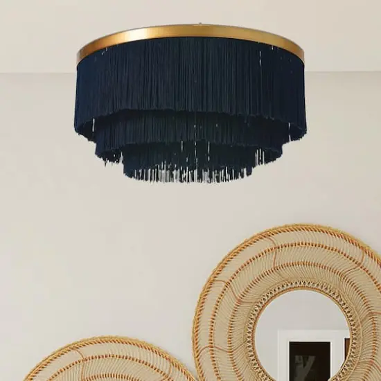 Hello Honey® 13.75" Round Flush Mount Fringe Light Fixture Navy {3}