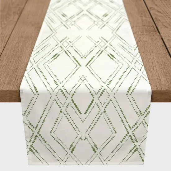 72" Diamond Cotton Twill Runner White/Green {1}