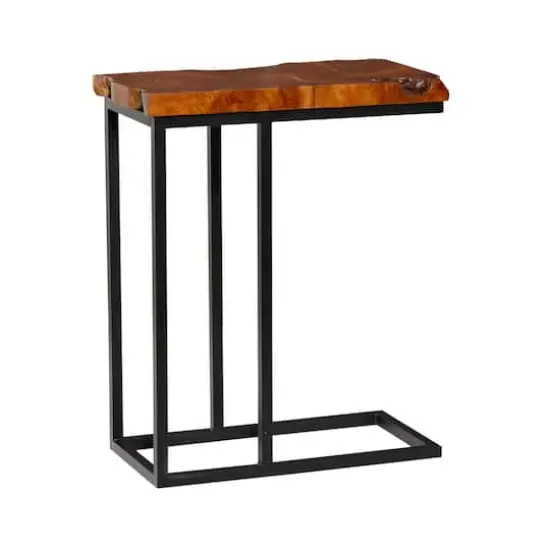 25" Brown Teak Wood Contemporary Accent Table {1}