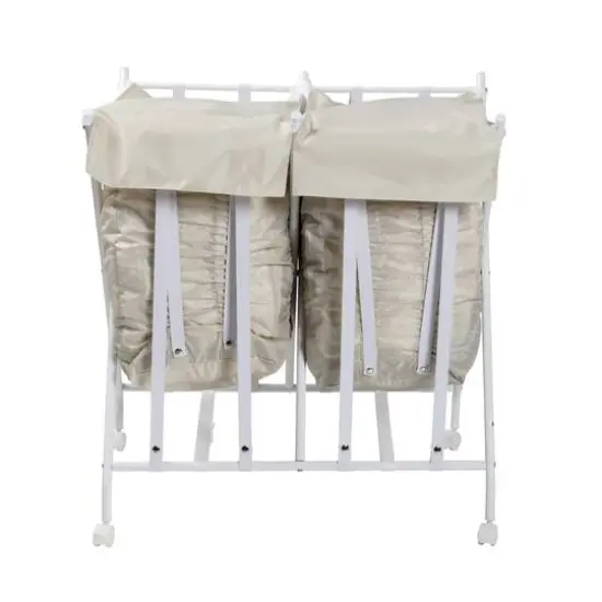 Honey Can Do White/Natural Double Bounce Back Hamper with Wheels and Lid {13}