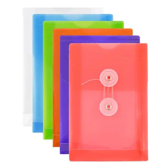 JAM Paper 4.25" x 6.25" Assorted Button & String Tie Closure Plastic Envelopes, 6ct. {1}