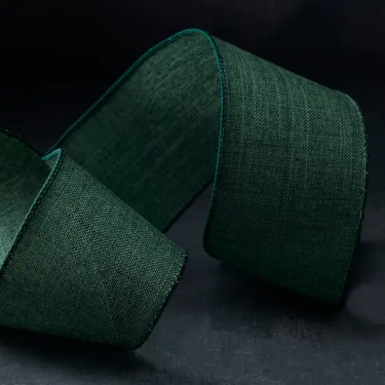 2.5" x 25ft. Faux Linen Wired Ribbon by Celebrate It&trade; D&eacute;cor Evergreen {3}