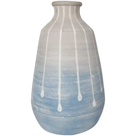 14" Blue & Gray Ombre Ceramic Abstract Drip Vase {9}