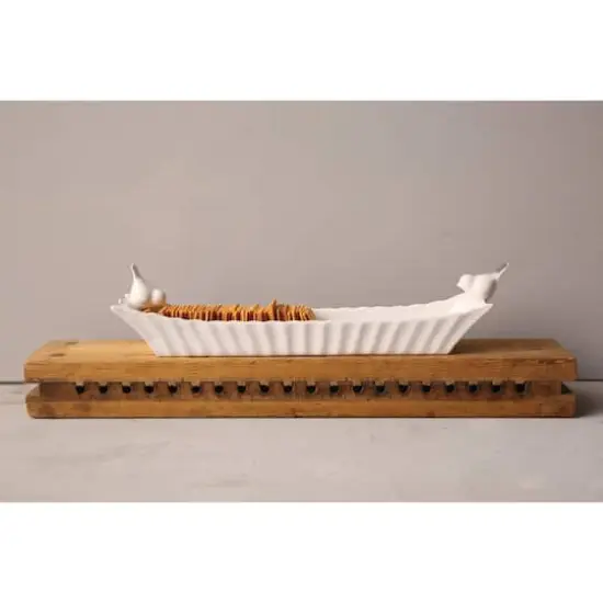 Hello Honey&reg; 15.5" Long White Ceramic Cracker Dish with Two Birds {3}