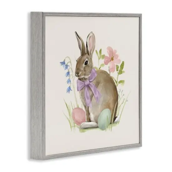 Stupell Industries Spring Bunny Rabbit Easter Eggs Blossoming Flowers Framed Giclee Art Gray {4}