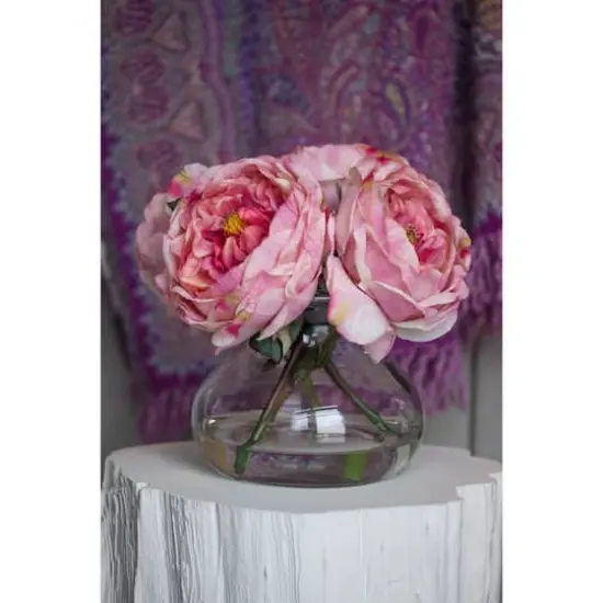 8" Pink Fancy Rose In Glass Vase {3}