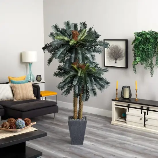 6ft. Double Sago Palm Artificial Tree in Slate Finished Planter {4}