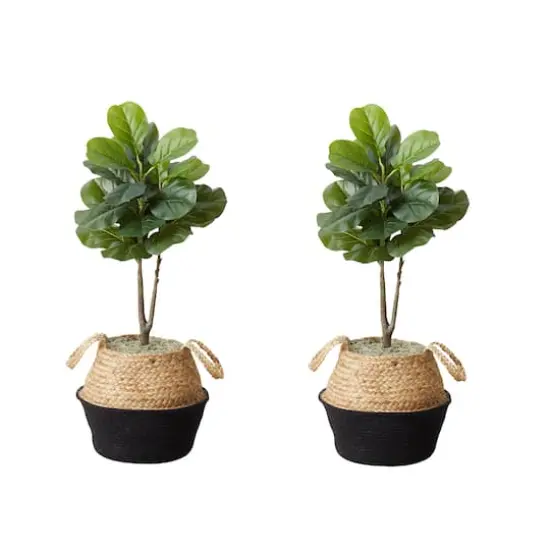 3ft. Artificial Fiddle Leaf Fig Tree With Handmade Cotton & Jute Woven Planter Set DIY Kit Black {1}