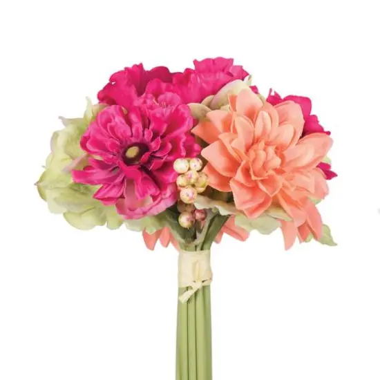 Artificial Polyester Pink, Orange, & Green Poppy & Dahlia Mixed Stem Bundle {1}