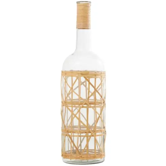 23" Clear Glass Handmade Tall Vase with Light Brown Rattan Woven Body and Neck {3}