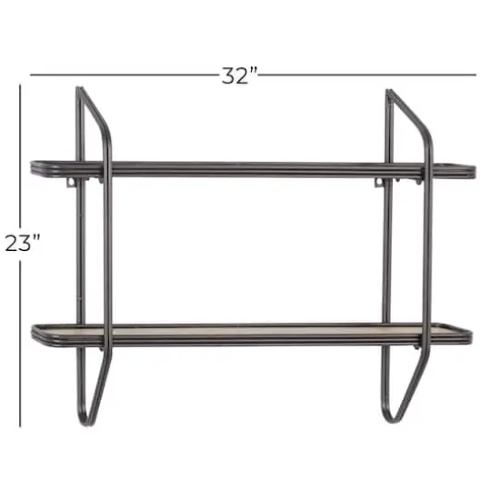 Black Iron and Wood Industrial Wall Shelves, 23" x 32" x 6" {7}