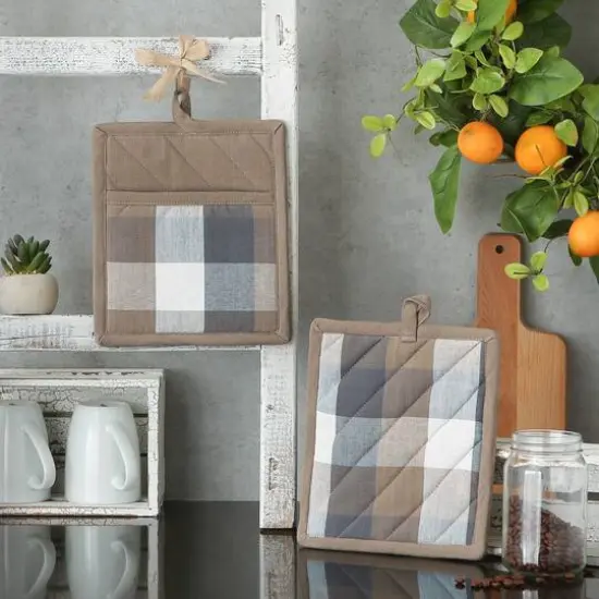 DII&reg; Tri Color Check Potholder Set Stone {6}