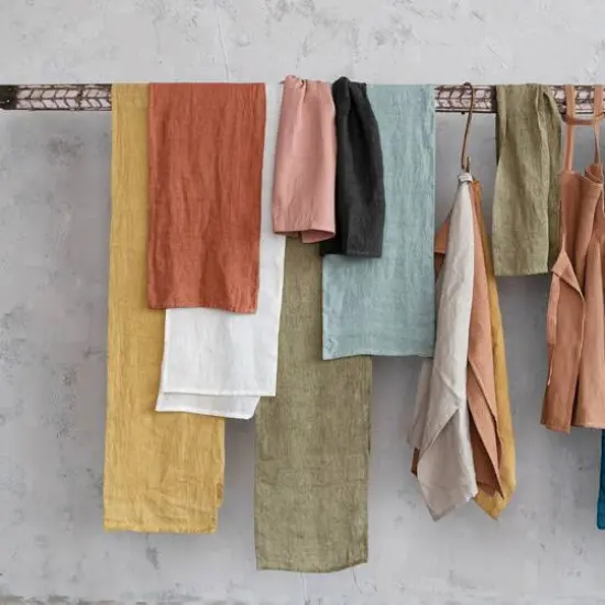 Hello Honey&reg; 108" Stonewashed Linen Table Runner Olive Green {3}