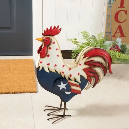 Glitzhome&reg; 21" Metal Patriotic Rooster Porch D&eacute;cor {5}