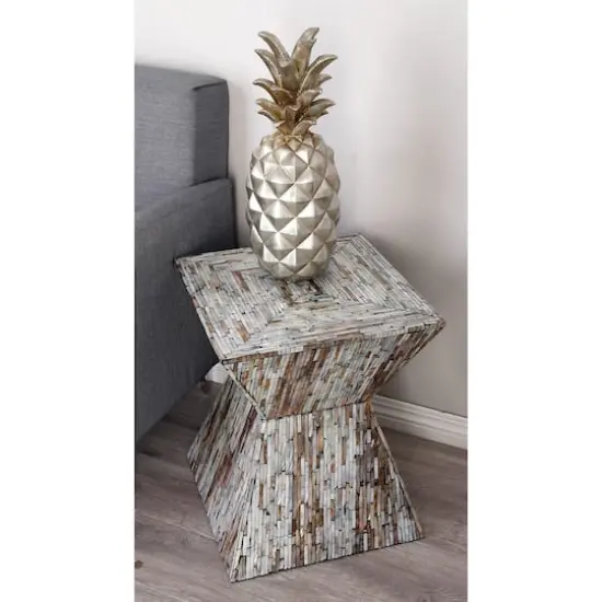 19" Multi Mussel Shells & Wood Contemporary Accent Table {3}