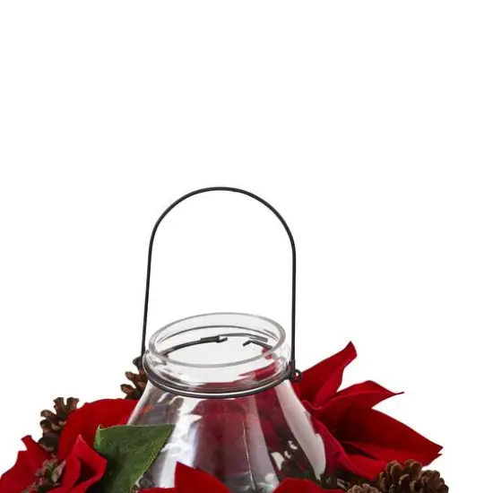9" Red Poinsettia & Pinecone Candelabrum {7}
