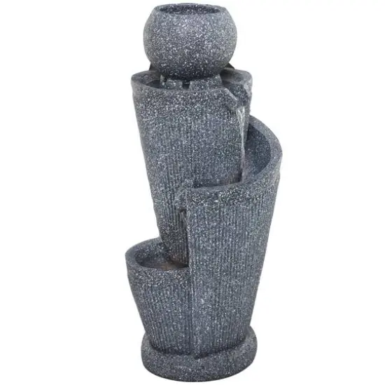 35" Dark Gray Fiberglass 3-Tier Fountain with LED Light {3}