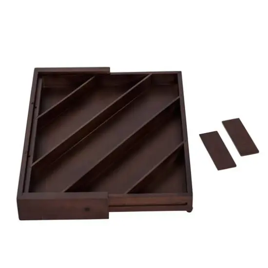 17'' Walnut Expandable Diagonal Bamboo Drawer Organizer with Adjustable Dividers {7}