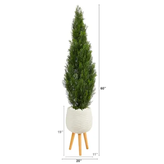 5ft. Cedar Artificial Tree in White Planter with Stand (Indoor/Outdoor) {3}