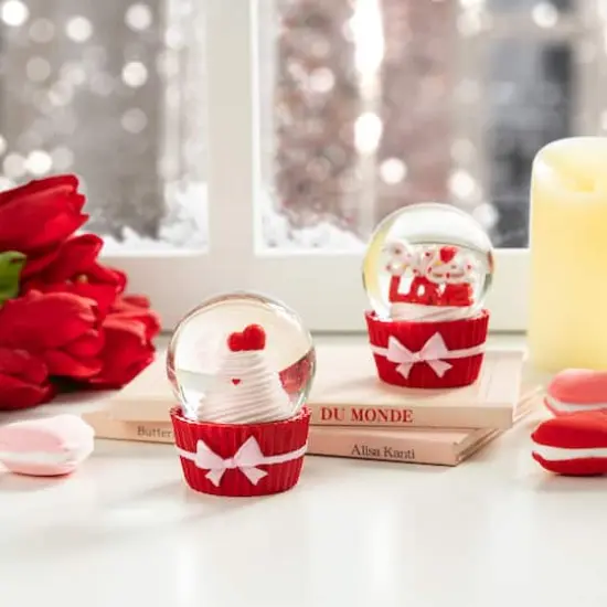 Glitzhome&reg; 3.25" Valentine's Cupcake Waterglobes Set {5}