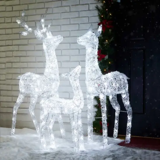 Glitzhome® Lighted Crystal White 3D Reindeer Outdoor Décor Set {4}