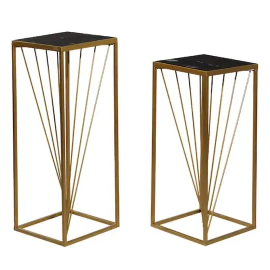Set of 2" Gold Marble Contemporary Accent Table 30", 26" {1}