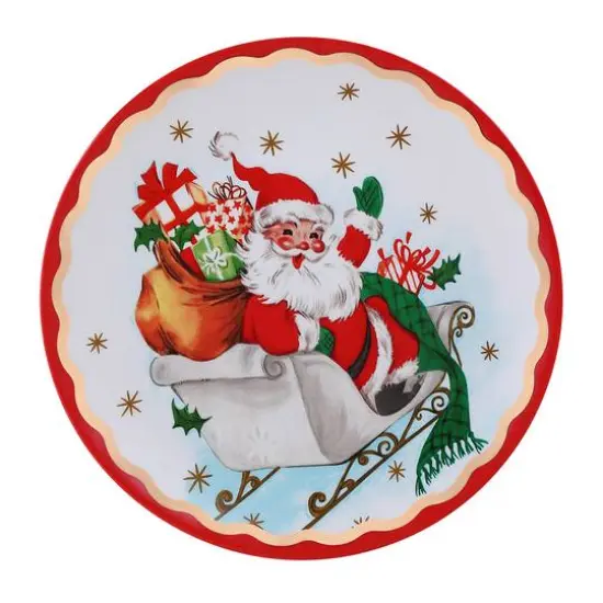 90th Anniversary Collection 8" Gold & Red Trimmed Ceramic Santa Plates, 4ct. {5}