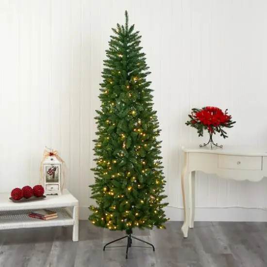 6.5ft. Pre-Lit Green Mountain Pine Artificial Christmas Tree, Clear LED Lights {7}