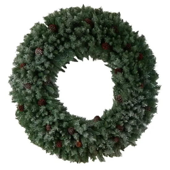 5ft. Clear LED Lights Flocked Artificial Christmas Wreath With Pinecones {4}