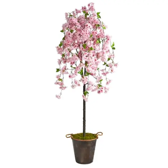 6ft. Cherry Blossom Artificial Tree in Decorative Metal Pail with Rope {1}