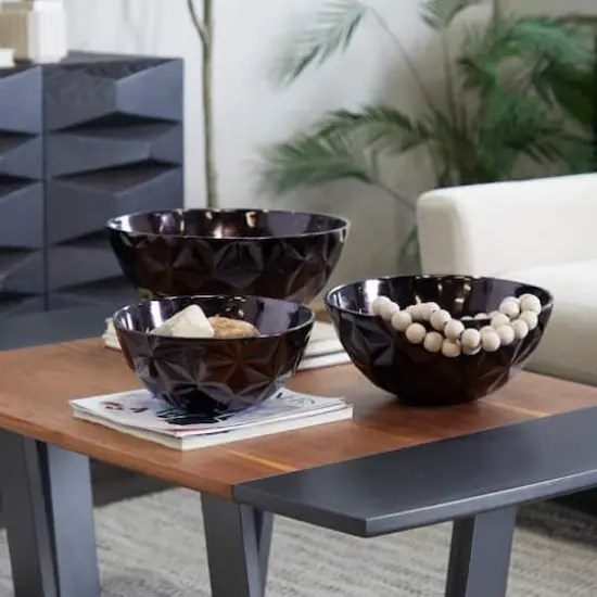 Metal Faceted Decorative Bowl Set Black {4}