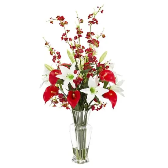 2.5ft. Red Calla Lily & Cherry Blossom Arrangement in Vase {1}