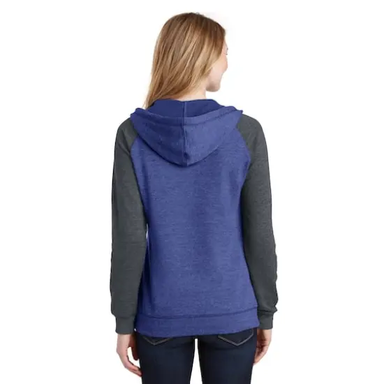 District&reg; Women's Lightweight Fleece Raglan Hoodie Heathered Deep Royal/Heathered Charcoal {6}