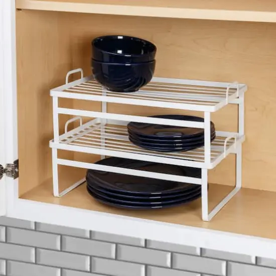 Honey Can Do White Stackable Shelves for Cabinets Set {5}
