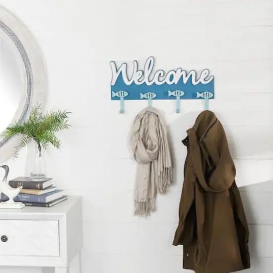 Blue Wood Coastal Wall Hook, 11" x 19" x 2" {9}