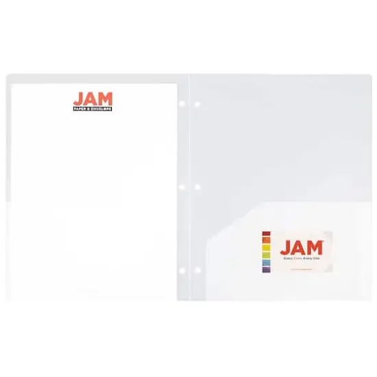 JAM Paper 3-Hole Heavy Duty Plastic Pocket Folder, 6ct. Clear {5}