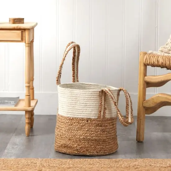 14'' Natural Cotton & Jute Boho Chic Basket Planter {3}