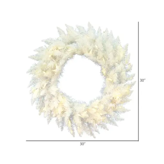 30" Warm White LED Sparkle White Spruce Wreath {4}