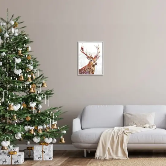 Stupell Industries Winter Deer Mountain Snowfall Framed Giclee Art Gray {3}