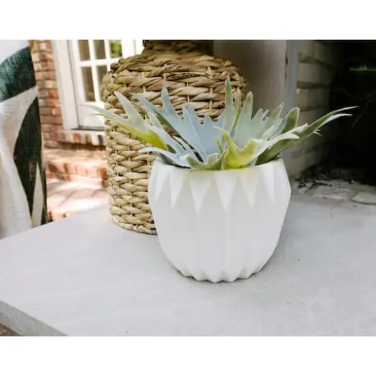 Hello Honey&reg; 6" White Fluted Stoneware Flower Pot {3}