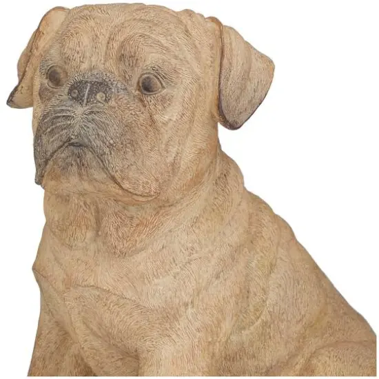 15" Light Brown Polystone Pug Sculpture {5}