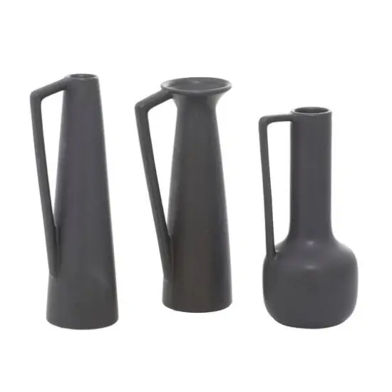 CosmoLiving by Cosmopolitan Set of 3 Dark Gray Ceramic Modern Vase, 12", 13", 11" {3}