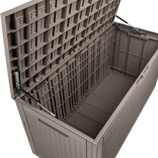 Honey Can Do 100gal Brown Wicker Resin Deck Box {7}