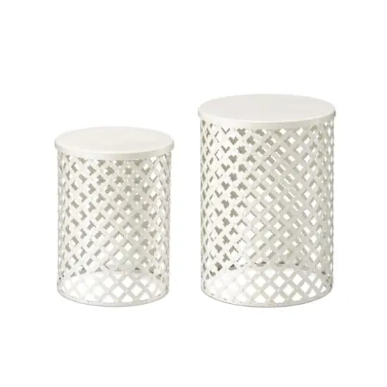 Glitzhome&reg; Multi-Functional Metal White Garden Stool Set {1}