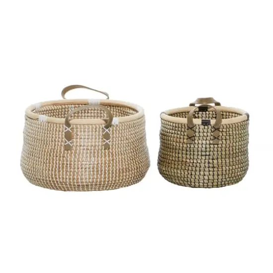 Natural Wheat Beige Round Contemporary Storage Basket Set {3}