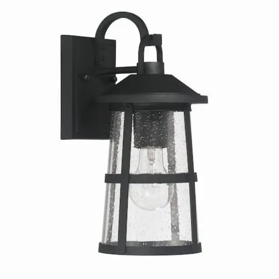 Hello Honey&reg; Nantucket Matte Black Coastal Metal & Glass Wall Mounted Outdoor Lantern Light {10}