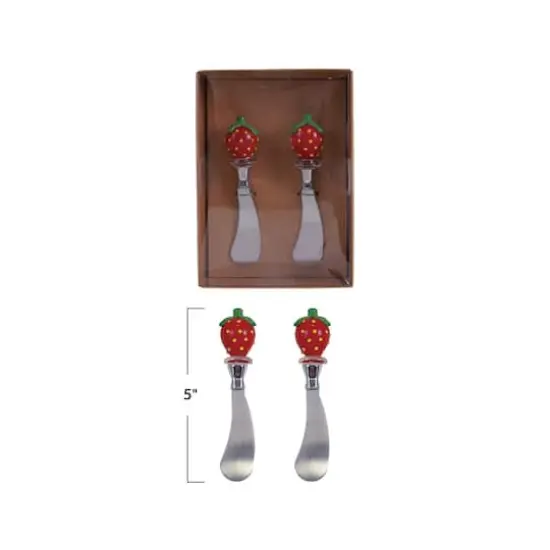 Hello Honey 2-Piece Stainless Steel Canape Knives with Glass Strawberry Shaped Handles, Red and Green {5}
